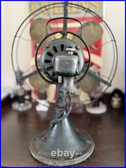 Vintage GE Type AOU Oscillating Fan Brass Blades 75423 Green 1930s Desk Antique