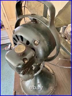 Vintage GE Type AOU Oscillating Fan Brass Blades 75423 Green 1930s Desk Antique
