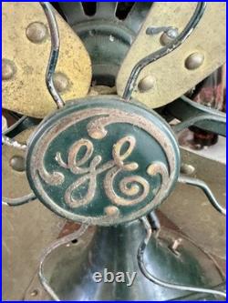 Vintage GE Type AOU Oscillating Fan Brass Blades 75423 Green 1930s Desk Antique