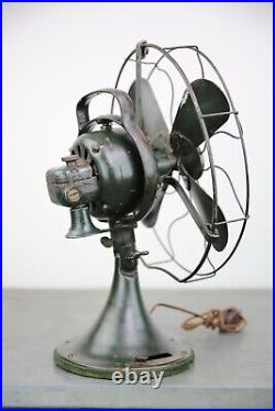 Vintage GE industrial Fan Oscillating 12 blades with brass badge green PARTS