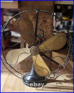 Vintage Ge General Electric Fan Brass Blade Cage Works Great 17