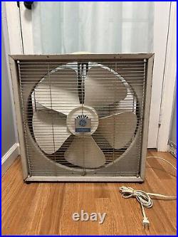 Vintage General Electric Box fan 3 Speed 5 Blade GE 21.5x21.5 TESTED WORKING Vintage General Electric Box fan 3 Speed 5 Blade GE 21.5x21.5 TESTED WORKING