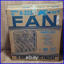 Vintage K-Mart Lakewood 3 Speed 20 Whisper Quiet Box Fan Kmart Beige K-223 Woks