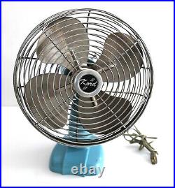 Vintage Kord 13 Oscillating Table Fan 4 Blade Runs Well One Speed Fan Baby Blue