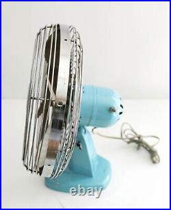 Vintage Kord 13 Oscillating Table Fan 4 Blade Runs Well One Speed Fan Baby Blue