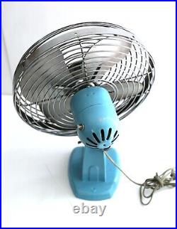 Vintage Kord 13 Oscillating Table Fan 4 Blade Runs Well One Speed Fan Baby Blue