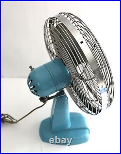 Vintage Kord 13 Oscillating Table Fan 4 Blade Runs Well One Speed Fan Baby Blue