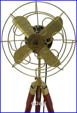 Vintage Royal Electric Pedestal Working Fan With Wooden Adjustable Tripod Stand