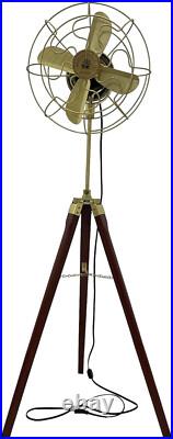 Vintage Royal Electric Pedestal Working Fan With Wooden Adjustable Tripod Stand