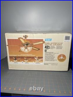 Vintage SMC 42 Park Ave II 42 Deluxe 5-Blade Antique Brass Ceiling Fan Wood NOS
