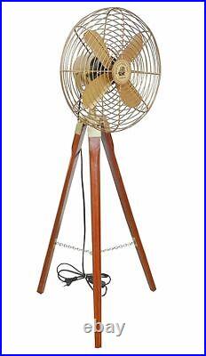 Vintage Style Brass Antique Tripod Fan With Stand Nautical Floor Fan Home Decor