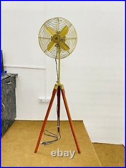 Vintage Style Brass Antique Tripod Fan With Stand Nautical Floor Fan Home Decor