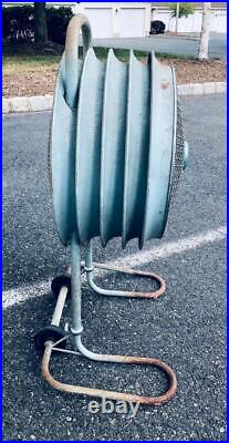 Vintage Westinghouse Mobilaire Metal Standing Floor Fan Blue Industrial Wheels