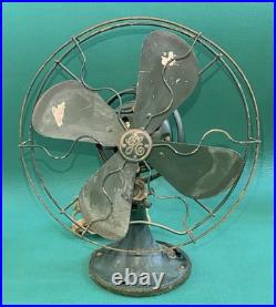 Vtg 1930s GE Desk Top Table Fan Oscillating Metal 10 Diameter, 14 Tall, WORKS