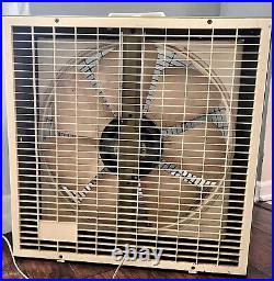 Vtg 22 Montgomery Wards 3 Speed Box Fan Avocado Green Metal Case 7 Blades VIDEO