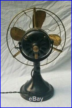 Vtg Antique 1911 GE General Electric Desk Fan 12 Brass Blades Cage Works 718086
