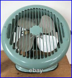 Vtg Antique Aqua Turquoise Teal Blue Electric Metal Wall Mount Table Desk Fan