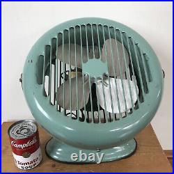Vtg Antique Aqua Turquoise Teal Blue Electric Metal Wall Mount Table Desk Fan