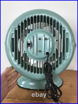 Vtg Antique Aqua Turquoise Teal Blue Electric Metal Wall Mount Table Desk Fan