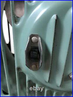 Vtg Antique Aqua Turquoise Teal Blue Electric Metal Wall Mount Table Desk Fan
