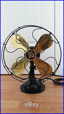 Vtg Antique Robbins & Myers Electric Brass Blade Fan 3 Speed Oscillating 4504