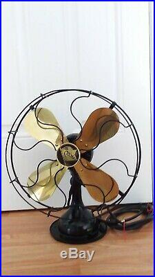 Vtg Antique Robbins & Myers Electric Brass Blade Fan 3 Speed Oscillating 4504
