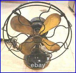 Vtg Western Electric Brass Blade Oscillating 3 Speed Electric Fan 7600 10 Cage