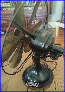 WESTERN ELECTRIC 16 Antique Oscillating Fan with 6 Brass Blades Works Great