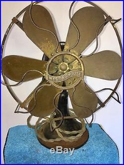 Westinghouse 12 Six Brass Blade Oscillating Fan Old Motor Antique Original