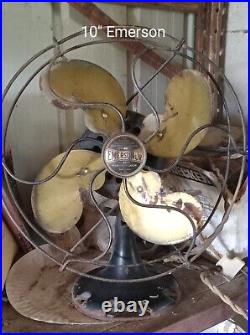 Working Vintage Electric Non- Oscillating Fan Emerson Brass 10