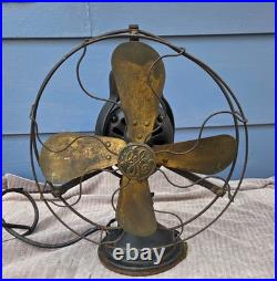 Working Vintage GE Brass Blade Fan Oscillating Type AOU S-Guard 1920s As-Found