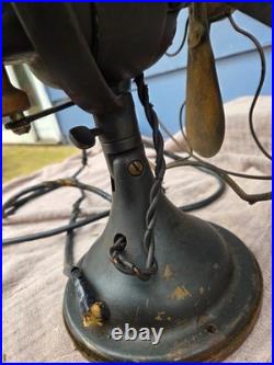 Working Vintage GE Brass Blade Fan Oscillating Type AOU S-Guard 1920s As-Found