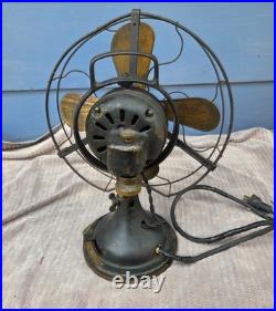 Working Vintage GE Brass Blade Fan Oscillating Type AOU S-Guard 1920s As-Found