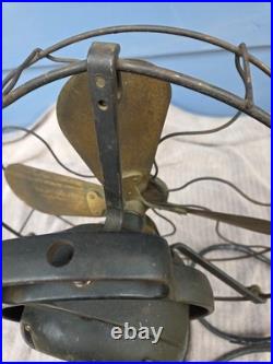 Working Vintage GE Brass Blade Fan Oscillating Type AOU S-Guard 1920s As-Found