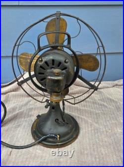 Working Vintage GE Brass Blade Fan Oscillating Type AOU S-Guard 1920s As-Found