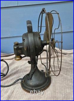Working Vintage GE Brass Blade Fan Oscillating Type AOU S-Guard 1920s As-Found