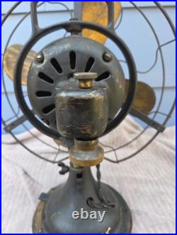 Working Vintage GE Brass Blade Fan Oscillating Type AOU S-Guard 1920s As-Found